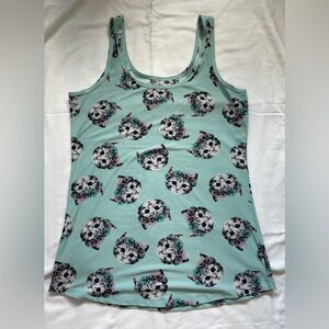 No Boundaries Mint Green Cat Print Tank Top